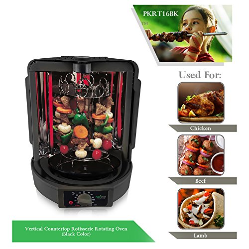  Vertical Countertop Rotisserie Oven Roaster, Rotating Shawarma And Kebab Machine With Skewer And Rack, Basket Tower, Roasting Rack, Poultry Tower, Drip Tray, For Meat Chicken Turkey Lamb