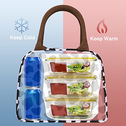  Insulated Lunch Bag Reusable Lunch Box Lunch Cooler Tote Bag For Women Men Adults Work Picnic (Cow Print)