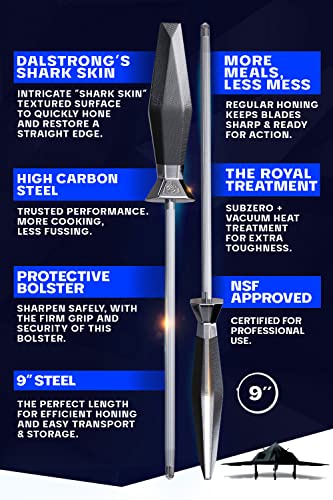  Honing Rod Steel - 9 Inch - Shadow Black Series - Black Titanium Nitride Coated - High Carbon 7CR17MOV-X Vacuum Treated Steel - Scratch Free - NSF Certified