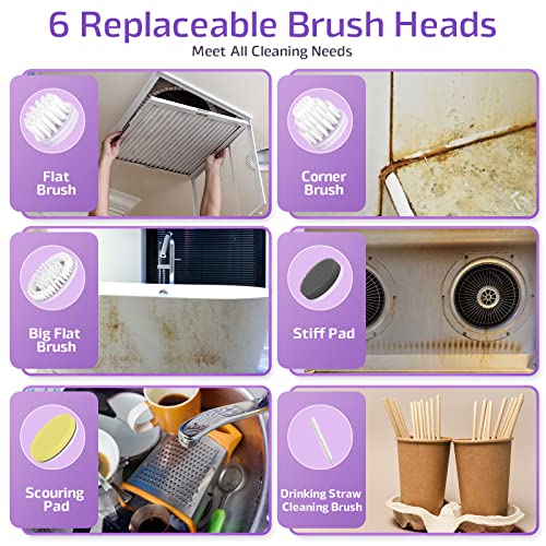  Electric Spin Scrubber Cordless - Electric Cleaning Brush For Bathroom,Power Shower Scrubber Cleaning With LED Display For Tub,Floor,Tile,Window,Kitchen,6 Replaceable Brush Heads,Dual Speed