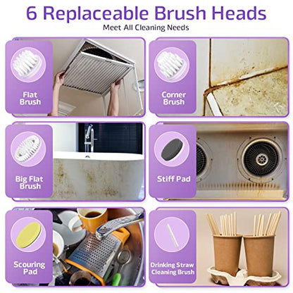  Electric Spin Scrubber Cordless - Electric Cleaning Brush For Bathroom,Power Shower Scrubber Cleaning With LED Display For Tub,Floor,Tile,Window,Kitchen,6 Replaceable Brush Heads,Dual Speed