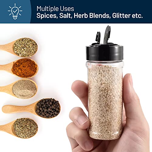  OyalHouse 12 Pack 5.5 Oz Plastic Spice Jars With Black Cap, Clear And Safe Plastic Bottle Containers With Shaker Lids For Storing Spice, Herbs And Seasoning Powders, BPA Free, Made In USA