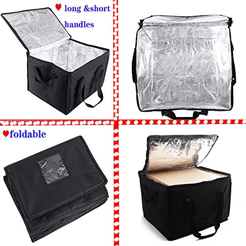  Reusable Insulated Food Delivery Bag For Transport -Foldable Heavy Duty Food Warmer Grocery Bag For Camping Catering Restaurants (fit 14" Pizza)