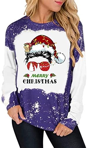  Sweatshirts For Women Loose Fit Cute Loose Tops Christmas Print Long Sleeve Sweatshirts Plus Size Pullover Top Fall