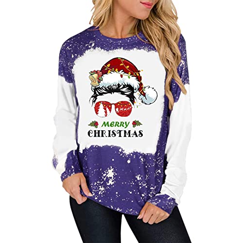  Sweatshirts For Women Loose Fit Cute Loose Tops Christmas Print Long Sleeve Sweatshirts Plus Size Pullover Top Fall