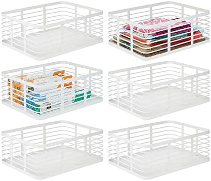  Steel Metal Wire Kitchen Food Storage Organizer Bin Basket For Pantry Organization - Wired Farmhouse Basket With Handle For Shelves - Carson Collection - 6 Pack, Matte Black