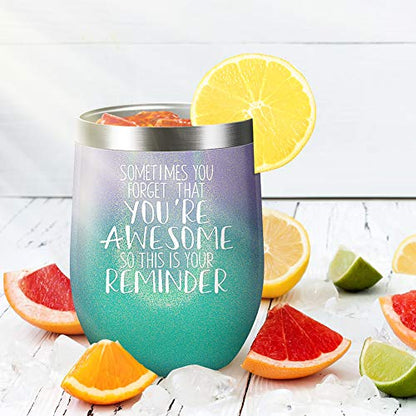  Sometimes You Forget That You Are Awesome - Thank You Gifts, Funny Birthday Cup Inspirational Gifts For Women, Men, Coworker, Friends - Vacuum Insulated Tumbler With Keychain Glitter 12oz