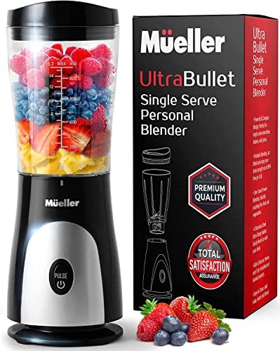  Ultra Bullet Personal Blender For Shakes And Smoothies With 15 Oz Travel Cup And Lid, Juices, Baby Food, Heavy-Duty Portable Blender & Food Processor, Black