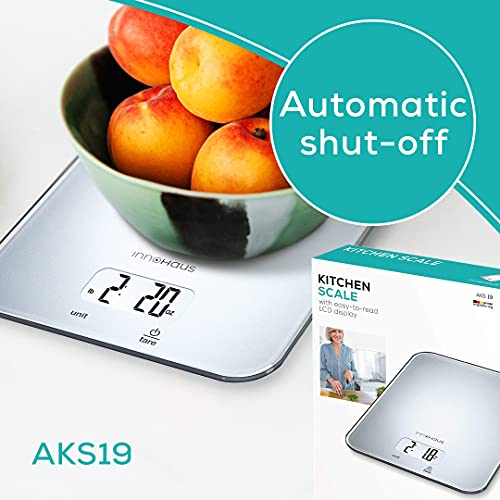  Our Brand - InnoHaus Multi-Function Kitchen Food Scale, Digital Display With Tare Function, Precise, Measures In G, Oz, Lb:oz, Ml, Fl.oz With Auto-Off, Silver