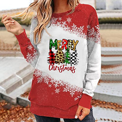  Womens Crewneck Sweatshirt Fall Fashion Sweatshirts Long Sleeve Christmas Print Loose Tops Pullover Top Streetwear