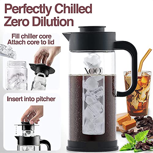  Cold Brew Coffee Maker + Chiller Kit + 50oz/1.5L Glass Cold Brew Maker - Iced Coffee Maker & Ice Tea Maker - Large Iced Coffee Pitcher For Fridge With Removable Stainless Steel Brewer Filter