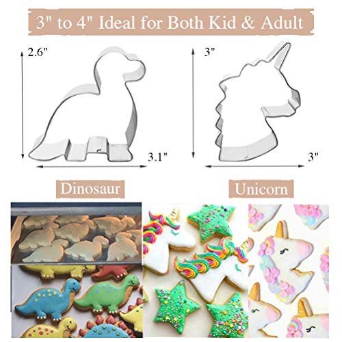  Cookie Cutters 4" To 3" Set Of 6 Mickey & Minnie Mouse Unicorn Dinosaur Heart Star Hot Biscuit Cake Fondant Pancake Cutter Mold For Kids Children Holiday Celebration Birthday Party