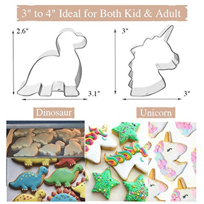  Cookie Cutters 4" To 3" Set Of 6 Mickey & Minnie Mouse Unicorn Dinosaur Heart Star Hot Biscuit Cake Fondant Pancake Cutter Mold For Kids Children Holiday Celebration Birthday Party