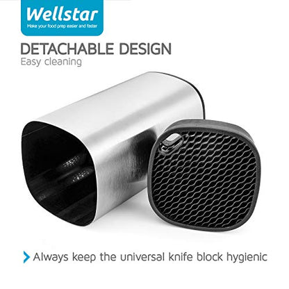  Universal Knife Block Holder, Stainless Steel Knife Stand Without Knives, Safe Space Saver Large Volume Stable Knife Storage With Scissors Slot, Detachable For Easy Cleaning - Square