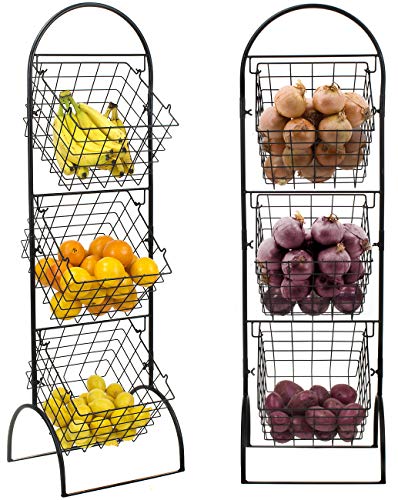  Sorbus 3-Tier Wire Market Basket Storage Stand For Fruit, Vegetables, Toiletries, Household Items, Stylish Tiered Serving Stand Baskets For Kitchen, Bathroom Organization (3 Tier)