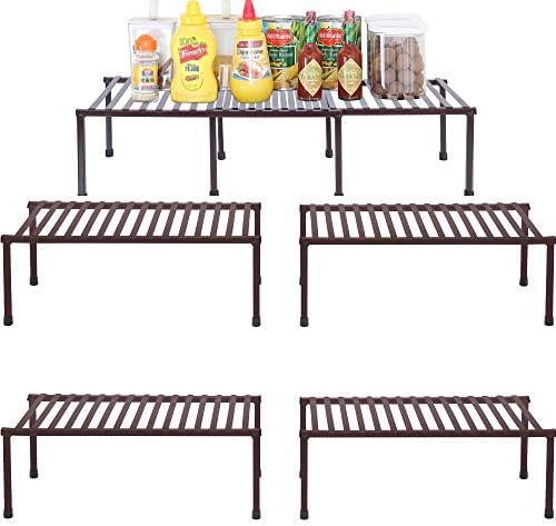  STORAGE MANIAC 2-Pack Expandable Kitchen Counter & Cabinet Shelf Organizer,Brown