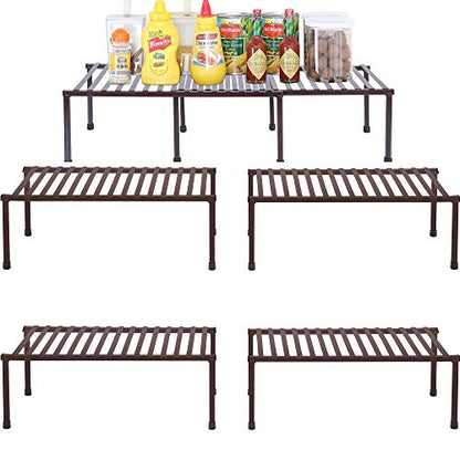  STORAGE MANIAC 2-Pack Expandable Kitchen Counter & Cabinet Shelf Organizer,Brown