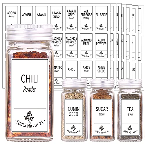  36 Glass Spice Jars With 806 White Spice Labels, Chalk Marker And Funnel Complete Set. Square Bottles 4 Oz Empty Spice Containers, Airtight Cap, Pour/sift Shaker Lid