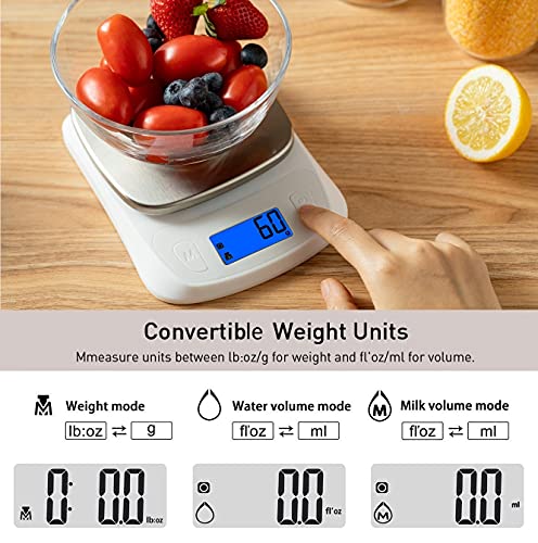  Ood Kitchen Scale Digital Grams And Ounces Ultra Slim Scale Portable For Baking Cooking Camping Stainless Tare Auto Off Backlit Large LCD Display 11lb/5kg-White