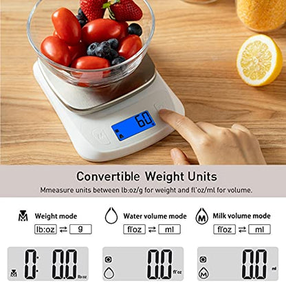  Ood Kitchen Scale Digital Grams And Ounces Ultra Slim Scale Portable For Baking Cooking Camping Stainless Tare Auto Off Backlit Large LCD Display 11lb/5kg-White