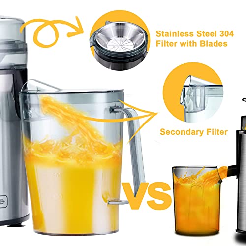  Kognita Centrifugal Juicer Machines，Juicer Machine For Vegetable And Fruit, 1100W Juice Extractor With 3’’ Feed Chute, Pulp Collector, 4-Speed Setting And LCD Monitor - Stainless-Steel, Brush Included