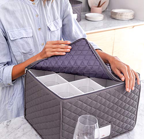  Wine Glass Storage - Protective Container Box For Stemware - Holds 12 Red Or White Wine Glasses - Padded Glassware Storage Case With Dividers, Great For Protecting Or Moving Tall Glassware.