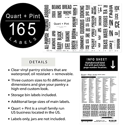  UART + PINT 165 Modern Kitchen Pantry Labels For Containers. Preprinted Clear Minimalist Stickers With Black Text. Waterproof Vinyl Stickers. Organization Labels For Jars Canisters & Storage Bins.