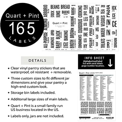  UART + PINT 165 Modern Kitchen Pantry Labels For Containers. Preprinted Clear Minimalist Stickers With Black Text. Waterproof Vinyl Stickers. Organization Labels For Jars Canisters & Storage Bins.