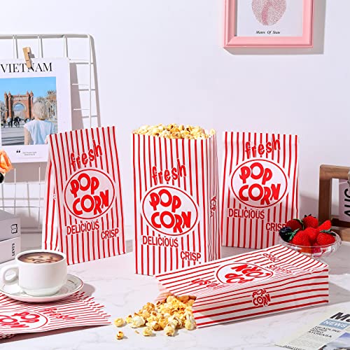  Paper Popcorn Bags 2 Oz Popcorn Bags Individual Servings Red And White Striped Popcorn Bags For Popcorn Machine Movie Nights Birthday Carnival Party Supplies (200 Pcs)