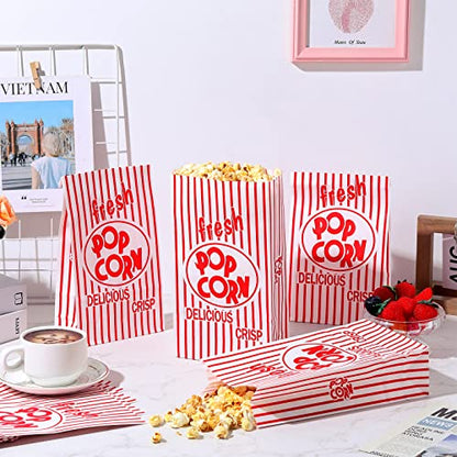 Paper Popcorn Bags 2 Oz Popcorn Bags Individual Servings Red And White Striped Popcorn Bags For Popcorn Machine Movie Nights Birthday Carnival Party Supplies (200 Pcs)