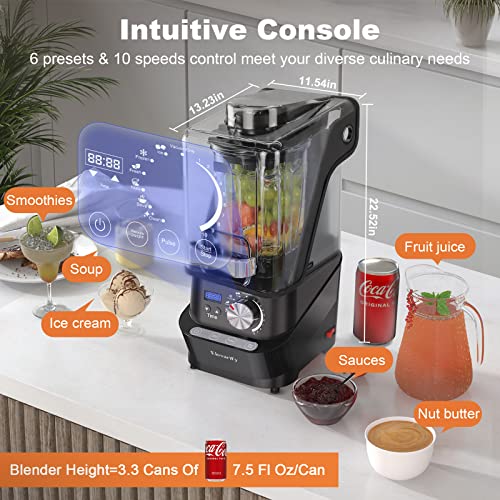  Professional Blender For Kitchen Quiet: Vacuum Commercial Blender For Shakes And Smoothies - 56oz Industrial Countertop Blenders - 1500W High Power Smoothie Blender With Shield, 29015 (56 Oz)