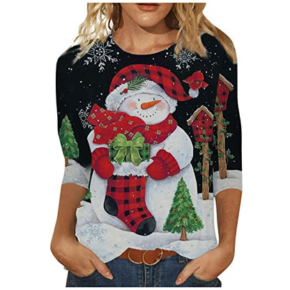 Sweatshirts For Women Loose Fit Cute Loose Tops Sweatshirts Long Sleeve Fashion Christmas Print Pullover Top Fall
