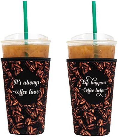  Axendale And Co Reusable Neoprene Insulator Sleeves For Large Sized Iced Coffee And Cold Drink Cups (2 PK Large 32oz, Black Smooth)