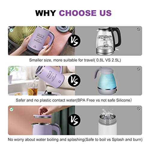  Small Electric Tea Kettle, 0.8L Portable Travel Hot Water Boiler Stainless Steel,Low Power Cordles Mini Electric Coffee Kettle Auto Shut-off,Gift For Camping, Travel, Office And Student Dormitory