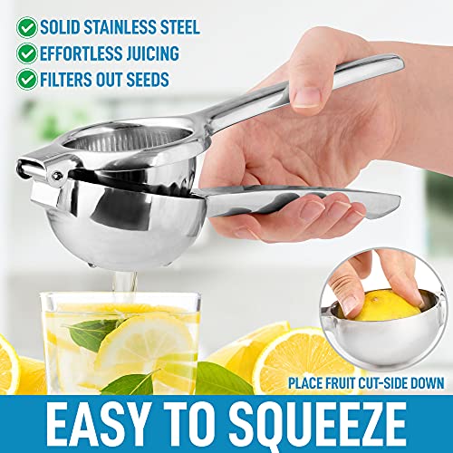  Lemon Squeezer Stainless Steel With Premium Heavy Duty Solid Metal Squeezer Bowl And Food Grade Silicone Handles - Large Manual Citrus Press Juicer And Lime Squeezer Stainless Steel