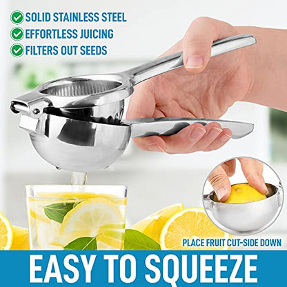  Lemon Squeezer Stainless Steel With Premium Heavy Duty Solid Metal Squeezer Bowl And Food Grade Silicone Handles - Large Manual Citrus Press Juicer And Lime Squeezer Stainless Steel