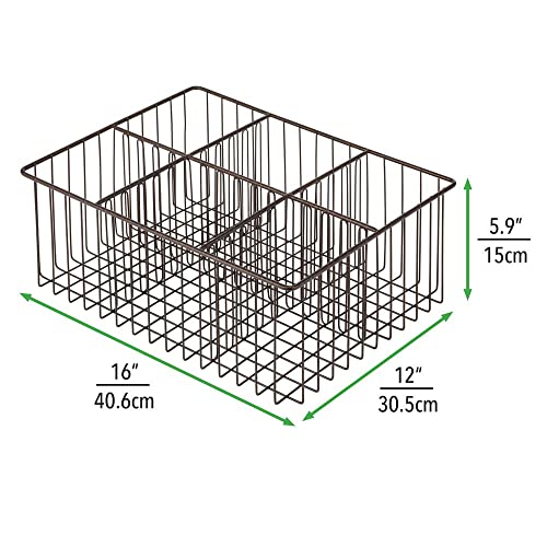  MDesign Farmhouse Decor Metal Wire Food Organizer Storage Bin Baskets For Kitchen Cabinets, Pantry, Bathroom, Laundry Room, Closets, Garage, 6 Sections - Bronze