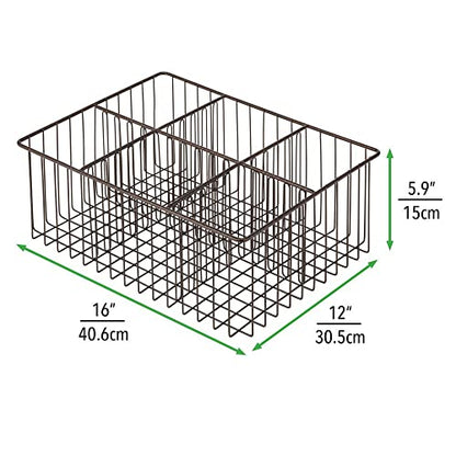  MDesign Farmhouse Decor Metal Wire Food Organizer Storage Bin Baskets For Kitchen Cabinets, Pantry, Bathroom, Laundry Room, Closets, Garage, 6 Sections - Bronze