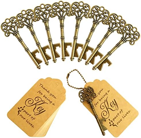  20 PCS Key Bottle Openers,Vintage Skeleton Key Bottle Opener,Wedding Favors Bottle Opener With 20Pcs Tag Cards And 20Pcs Key Chains(Gold)