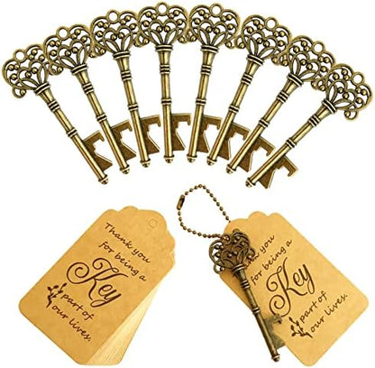  20 PCS Key Bottle Openers,Vintage Skeleton Key Bottle Opener,Wedding Favors Bottle Opener With 20Pcs Tag Cards And 20Pcs Key Chains(Gold)