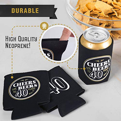  40th Birthday Can Coolers (12 Pack) - Happy 40 Birthday Decorations For Men , Cheers And Beers To 40 Years , Happy 40th Birthday Party Favors , Over The Hill Birthday Decorations 40th Party