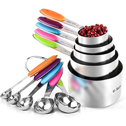  10 Piece Measuring Cups And Spoons Set In 18/8 Stainless Steel
