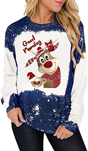  Pullover Sweatshirts For Women Fall Loose Tops Sweatshirts Long Sleeve Christmas Print Crew Neck Pullover Top Fall