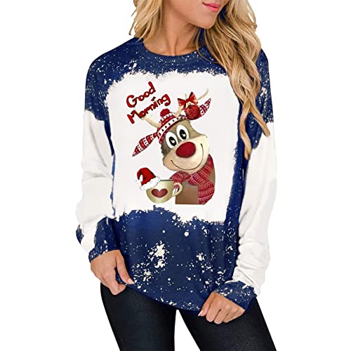  Pullover Sweatshirts For Women Fall Loose Tops Sweatshirts Long Sleeve Christmas Print Crew Neck Pullover Top Fall