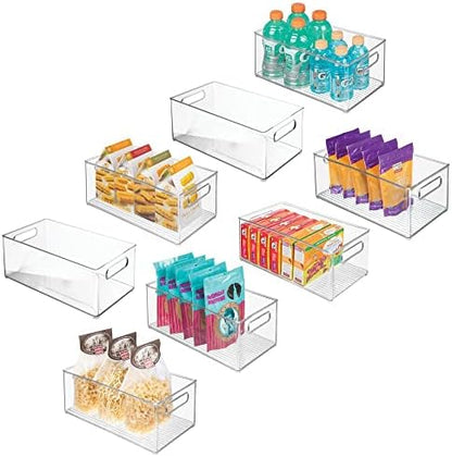  MDesign Deep Plastic Kitchen Storage Organizer Container Bin For Pantry, Cabinet, Cupboard, Shelves, Fridge, Or Freezer - Holds Dry Goods, Sauces, Condiments, Drinks, Ligne Collection, 8 Pack, Clear