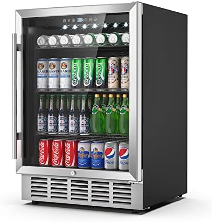  Wine And Beverage Refrigerator, 24 Inch Dual Zone Wine Fridge With Safety Locks, Under Counter Wine Cooler Beer Fridge Built-In Or Freestanding, Holds 20 Bottles And 57 Cans (Glass Door & Foam Door)