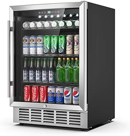  Wine And Beverage Refrigerator, 24 Inch Dual Zone Wine Fridge With Safety Locks, Under Counter Wine Cooler Beer Fridge Built-In Or Freestanding, Holds 20 Bottles And 57 Cans (Glass Door & Foam Door)