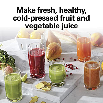 Hamilton Beach 67951 Cold Press Masticating Juicer Machine, Slow And Quiet Action, Juice Fruits & Vegetables, BPA Free, Easy Clean, 150 Watts, Silver
