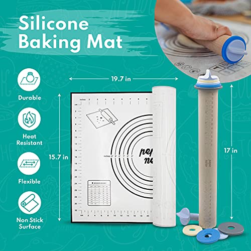  Adjustable Wood Rolling Pin Set – Rolling Pin With Thickness Rings – Cookie Rolling Pin - Pastry Cutter- Pasta Pizza Dough Fondant Roller – Best Rolling Pin - Baking Supplies - Dough Cutter