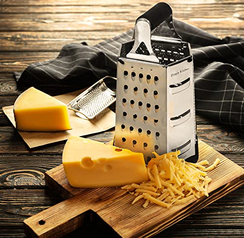  Utopia Kitchen - Cheese Grater & Shredder - Stainless Steel - 6 Sided Box Grater - Large Grating Surface With 6 Razor Sharp Blades - Non Slippery Rubber Bottom - Perfect To Slice, Grate, Shred & Zest Fruits, Vegetables, Cheeses & Many More! (Black)